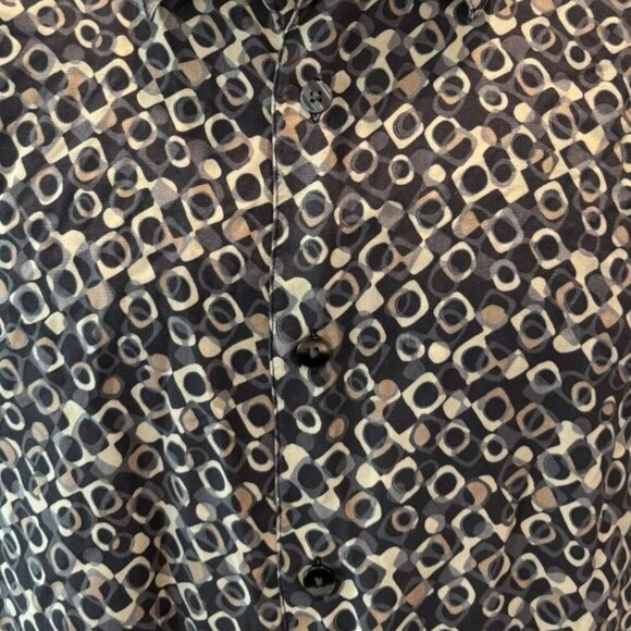 Perry Ellis 100% Silk Geometric Print Button Down – Short Sleeve Shirt‎ Men’s L - Picture 3 of 5
